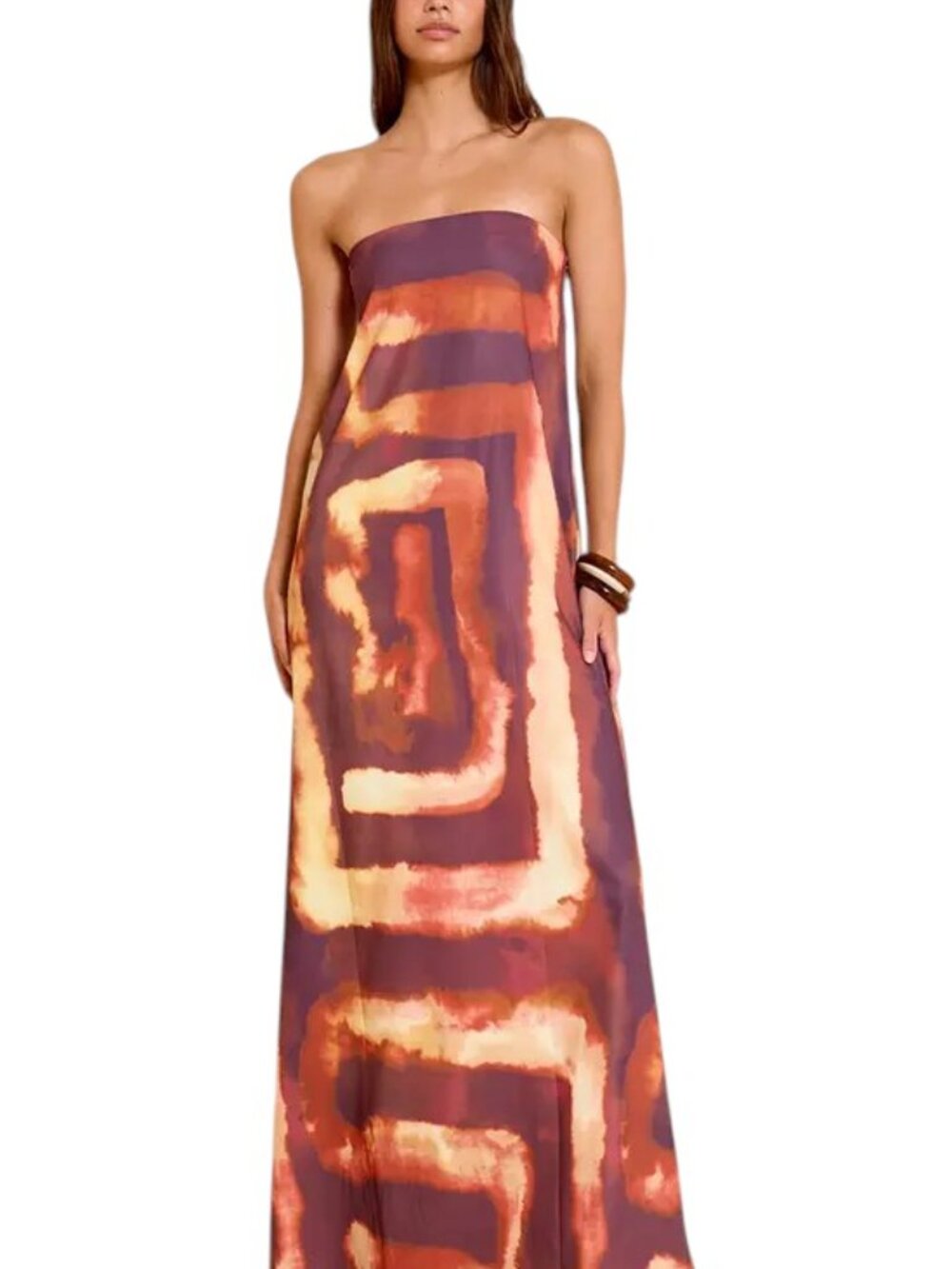 PrettyLittleThing Orange and Brown Boho Print Strapless Maxi Dress NWT Size 4